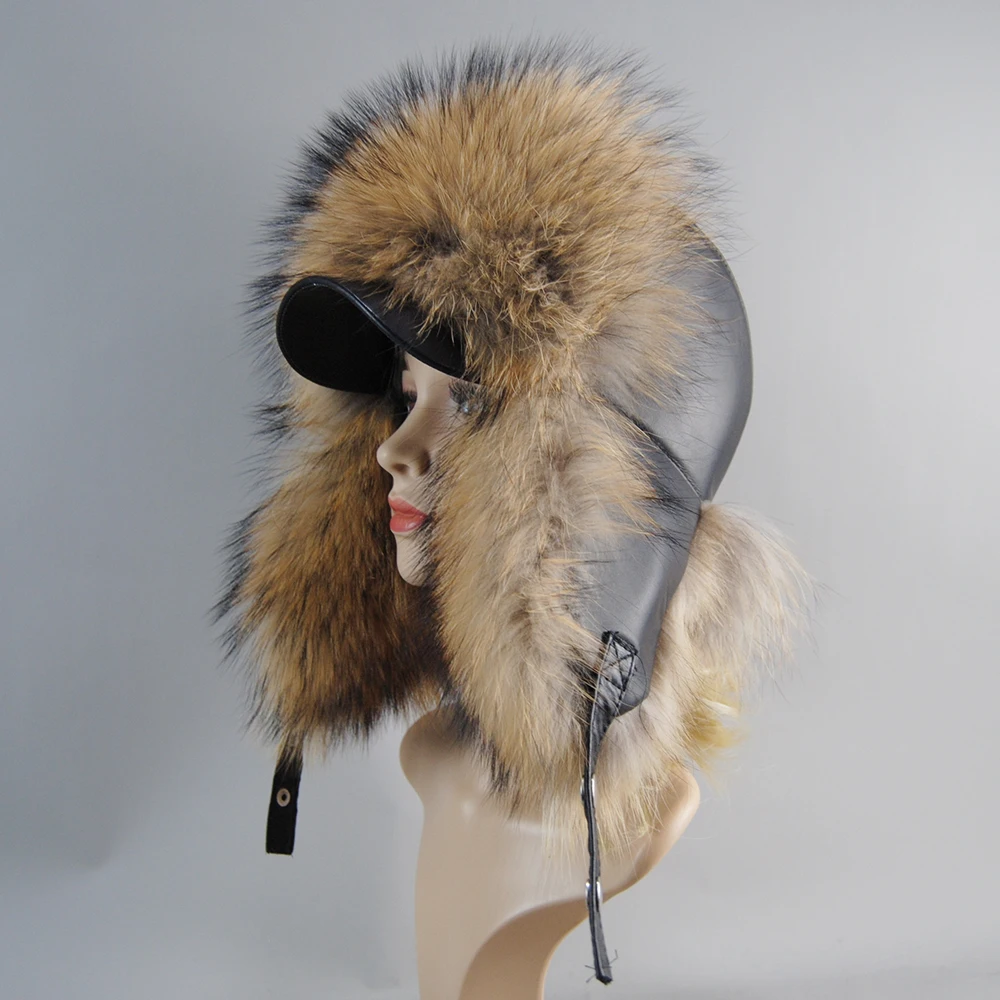 Real Fox Fur Hat Women's Russian Ushanka Aviator Trapper Snow Skiing Hat Caps Earflap Winter Raccoon Fur Bomber fur hats