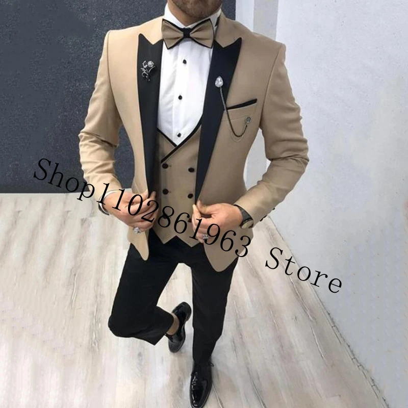 Tailor Made Male Tuexdos For Wedding 3 Pieces Best Men Suits Wedding Tuxedos Groom Wear Blazer+Vest+Pants Costume Homme Mariage