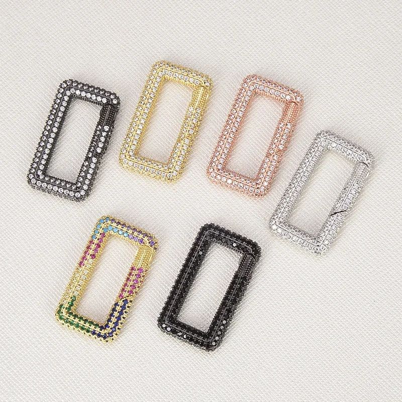 LJRIVER 5 Pcs Crystal Clasp for Handmade Jewelry Making Supplies Inlaid Zircon Brass Spring Buckle Accessories Bracelet Material