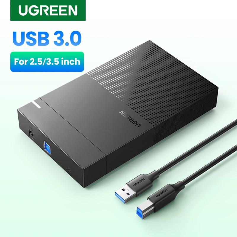 Ugreen Funda de disco duro SSD, carcasa de disco externo adaptador 3.5/2.5 pulgadas, de SATA a USB compatible con ordenador portátil y de estuche de caja de HDD HD