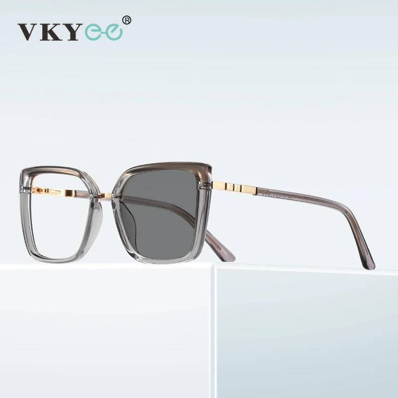 VKYEE Fashionable Large Frame Simple Square Design Anti-blue Light Reading Glasses Customizable Prescription Photochromic 3