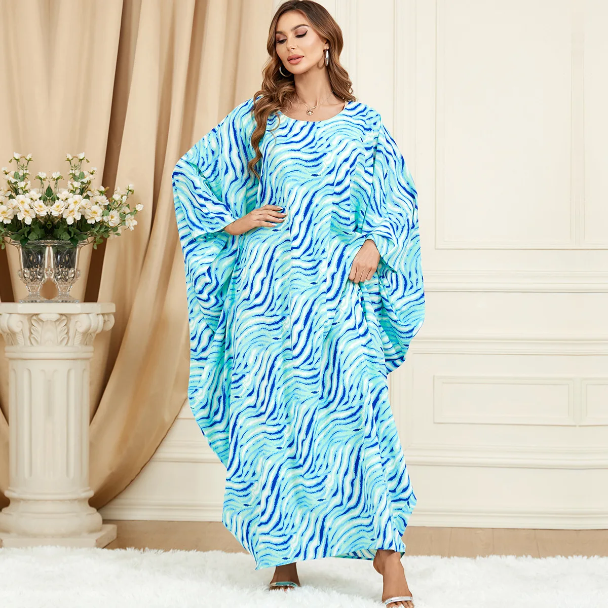 

2023 African Dresses for Women Summer Elegant African Women O-neck Long Sleeve Plus Size Long Dress Muslim Abaya African Clothes