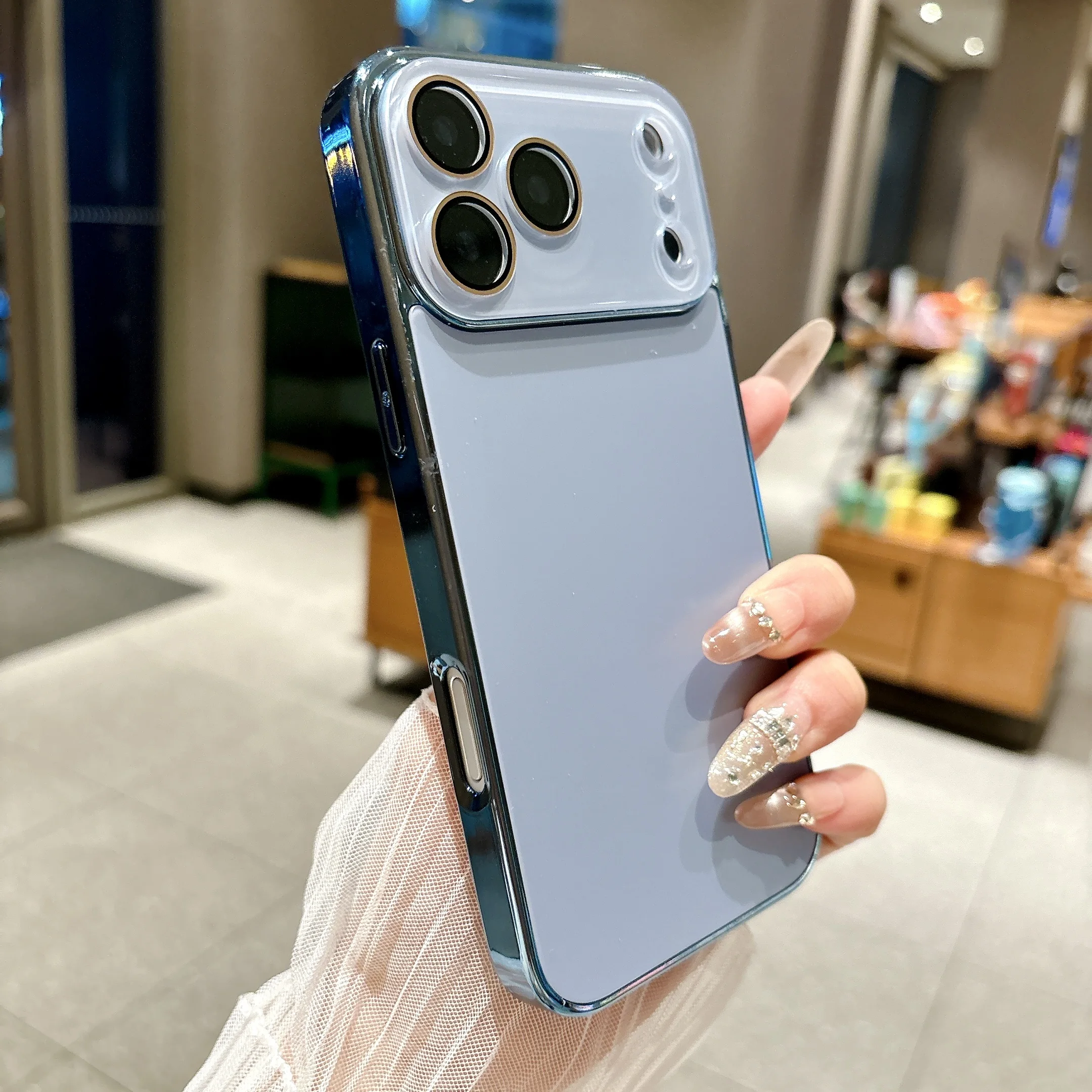 Glass Lens Film Protection Matte Shockproof Case with Plated Frame