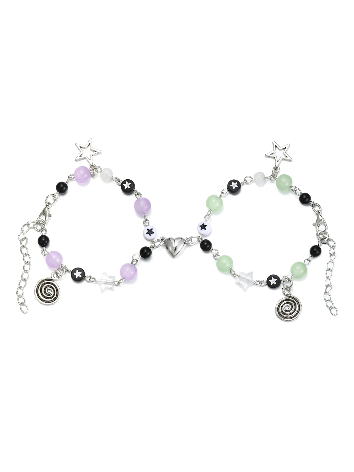 

2 Pcs of Star Pendant Hollow Heart Pattern Cute All-matching Handmade Beaded Alloy Bracelets