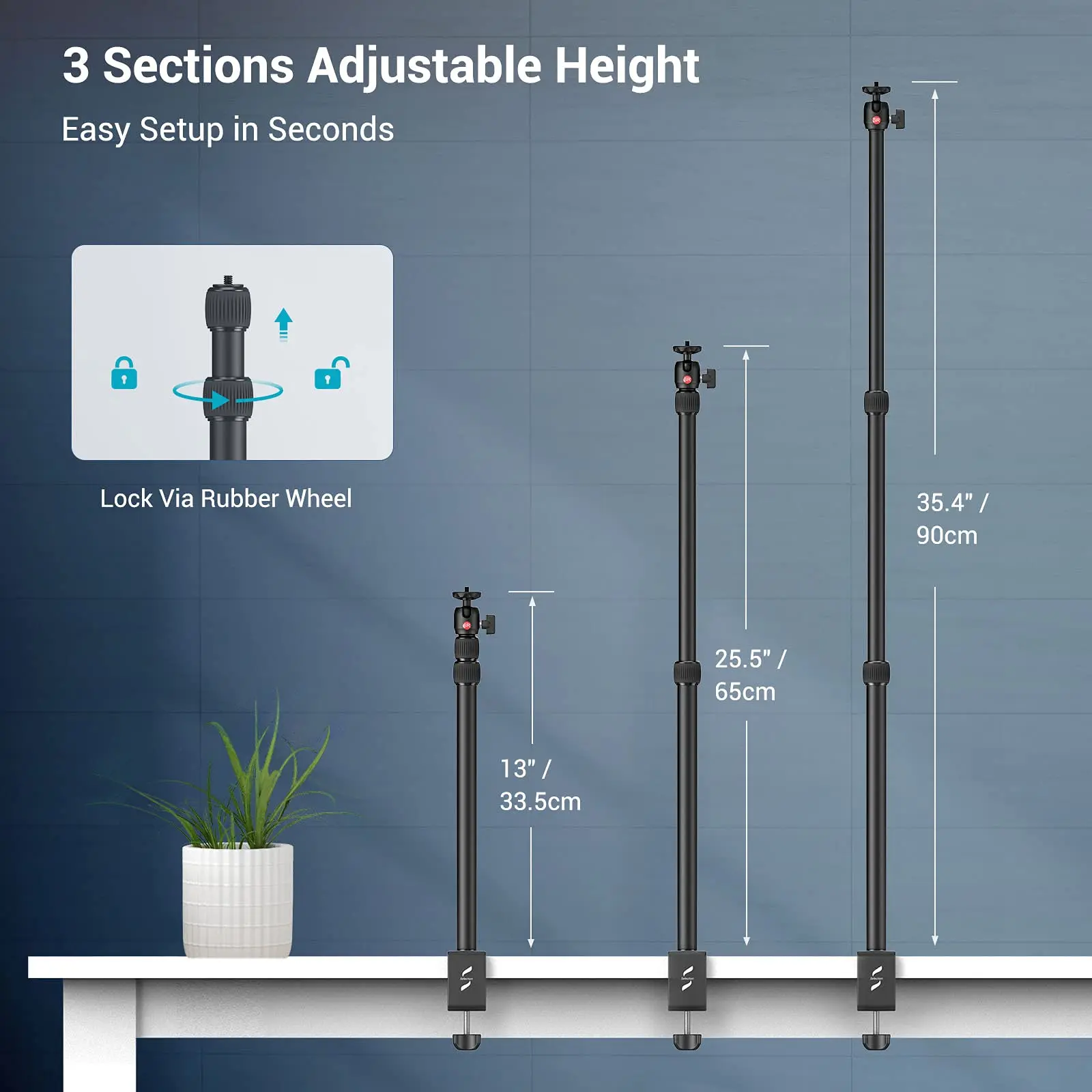 SmallRig 카메라 데스크 마운트 테이블 스탠드, 조정 가능한 라이트 스탠드, 탁상 C 클램프, DSLR 카메라 링 라이트 라이브 스트리밍 3488