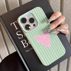 Pink Heart Striped Background Pattern Phone Case Cover - iPhone 15 (Light green)