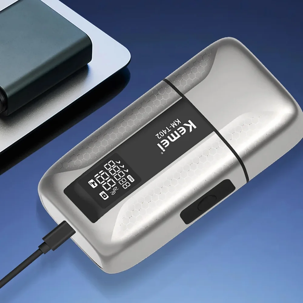 케메이 T402 UV 살균 금속 이중 포일 면도기 남성용 전문 이발사 왕복식 면도기 대머리 면도기