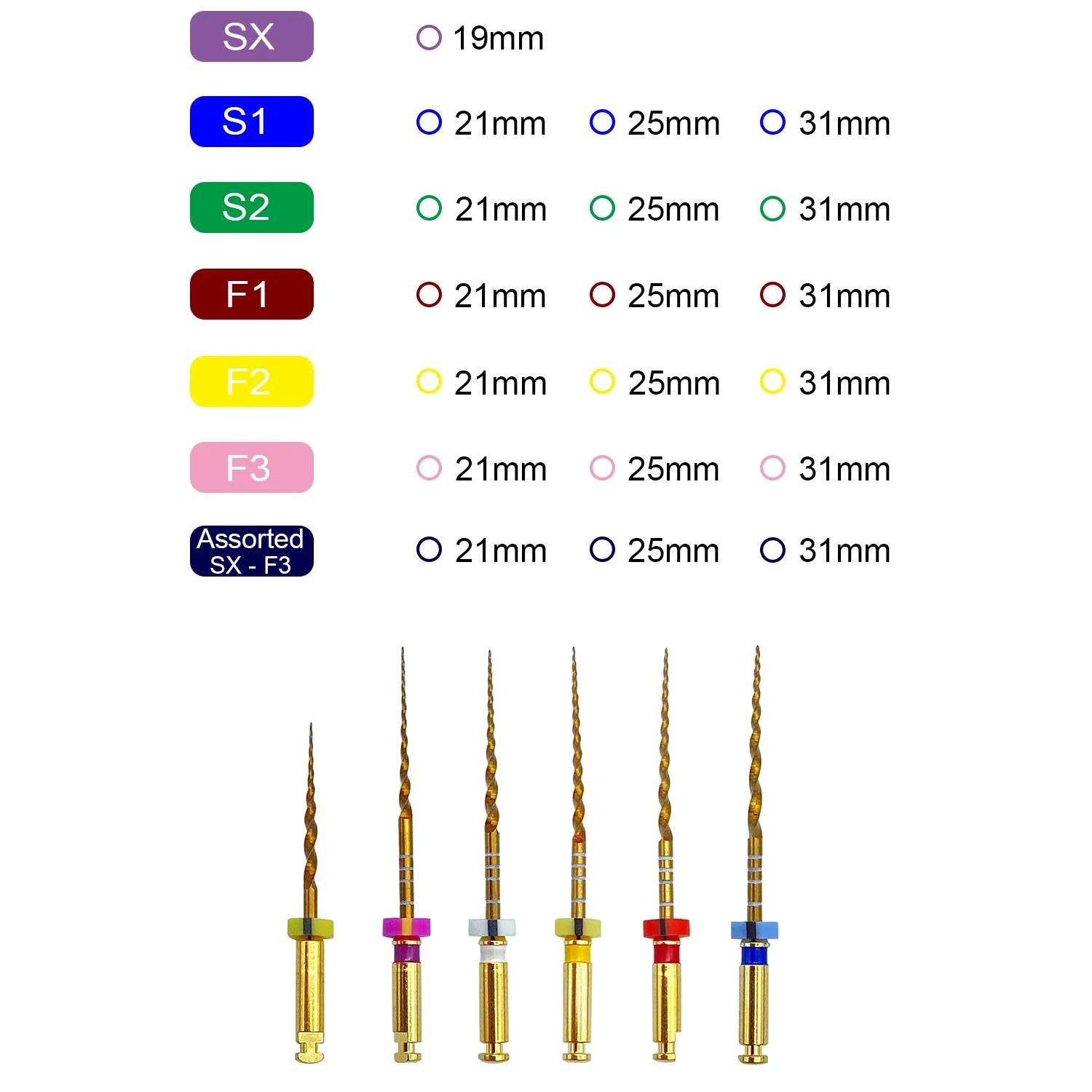 Endo Rotary Files Dental Gold Flexible Golden Endodontic 19/21/25mm Nickel Titainium Root Canal Material