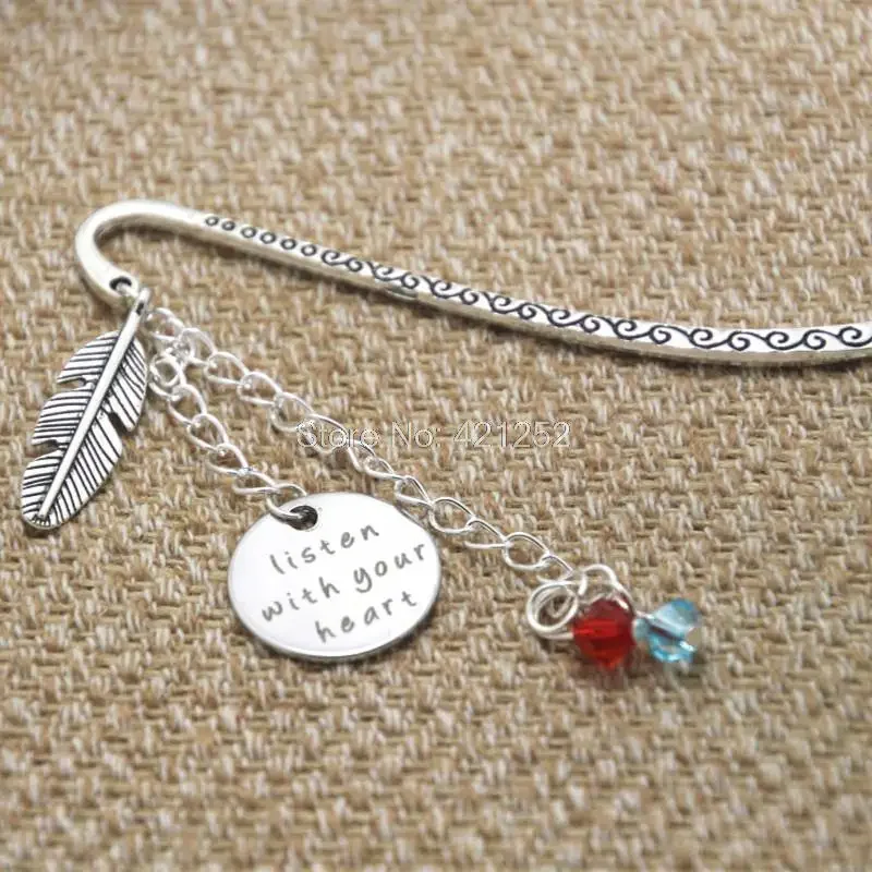 

12 шт. вдохновленная Покахонтас Закладка Слушайте с сердцем Серебряный цветной кристалл для женщин или девочек