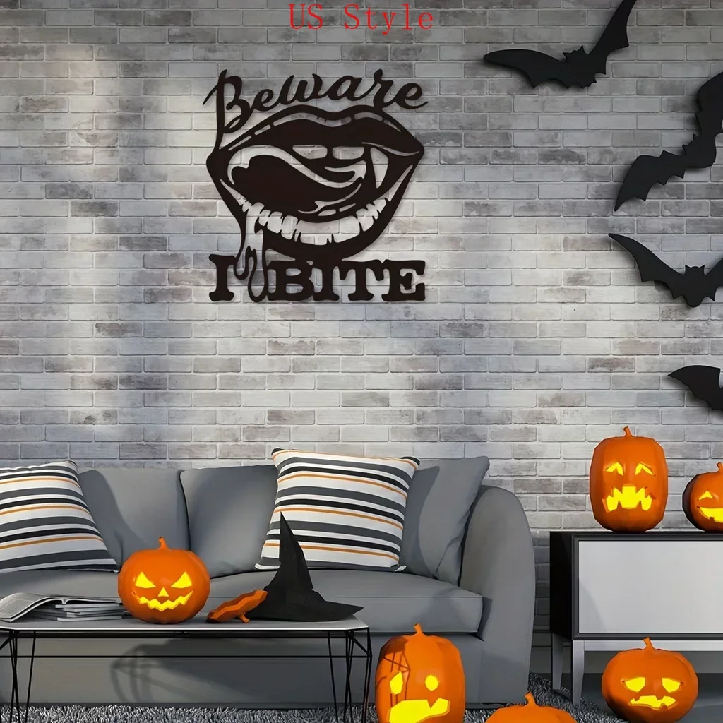 

1pc, Halloween Beware Bite Place Sexy Biting Lips Home Decor Vampire Metal Wall Hanging Art Decor Home Interior Bedroom Ideas Ga