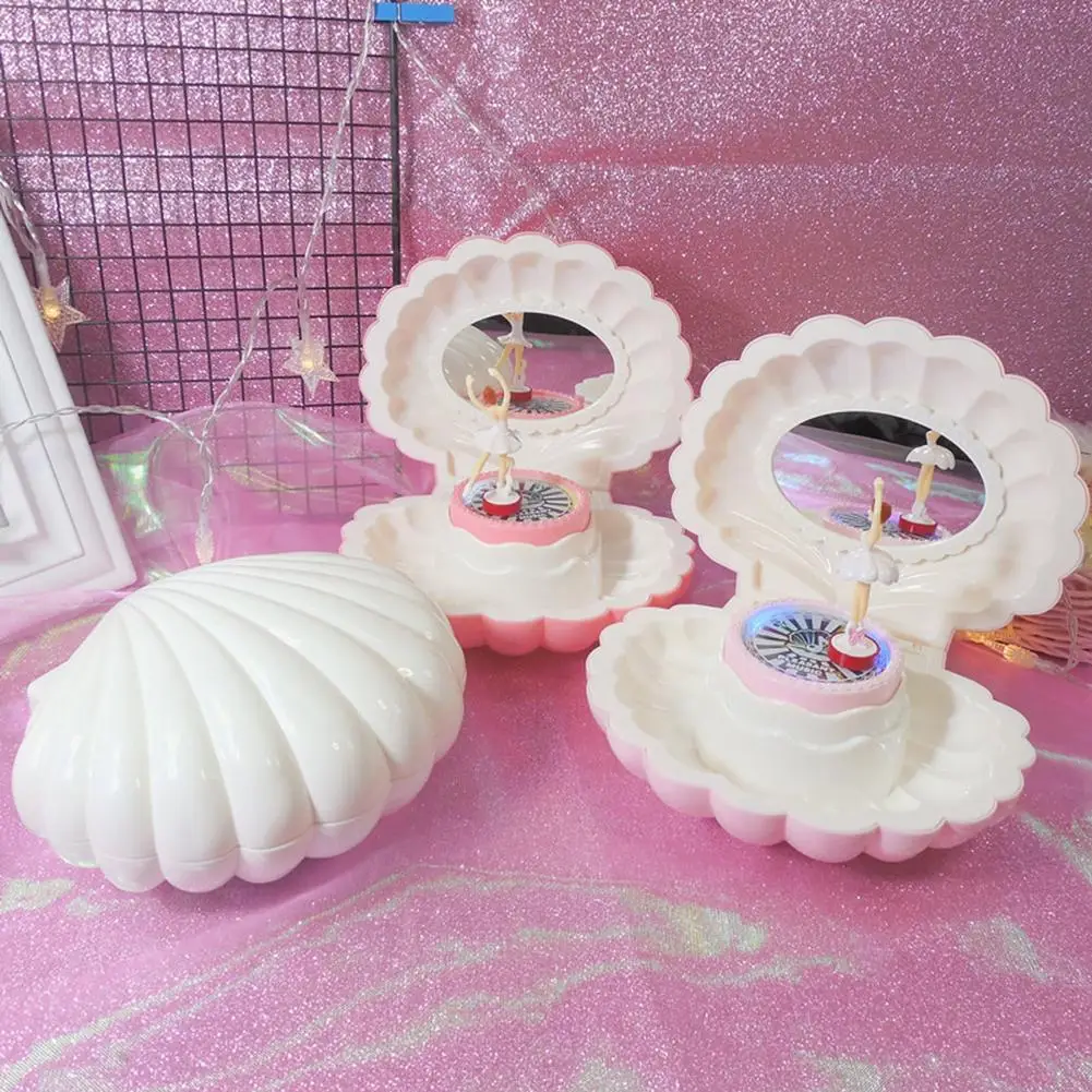 

Shell Shaped Rotating Girl LED Flashing Music Box Musical Toy Kids Xmas Gift Geometric Music baby room decoration Gifts Christma