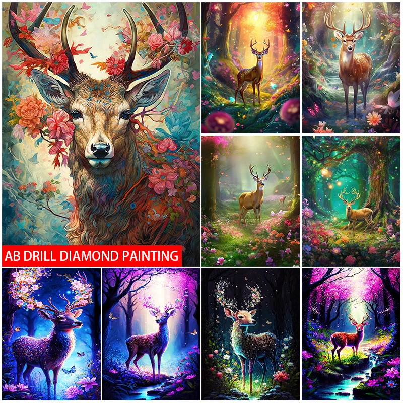 5d Diy Full Round Diamond Painting Animal Deer Diamond Art Of