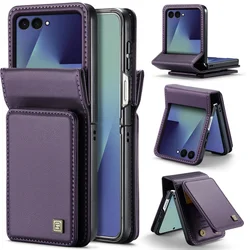 Kickstand Leather Wallet Phone Case with Card Holder - Samsung Z Flip 7 FE (Purple)