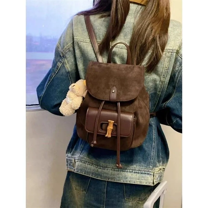 JIAERDI Hot Girls Brown Mini Backpack Women New Retro Versatile Suede Chic Y2k Backpacks Female Vintage Casual Mochila Aesthetic
