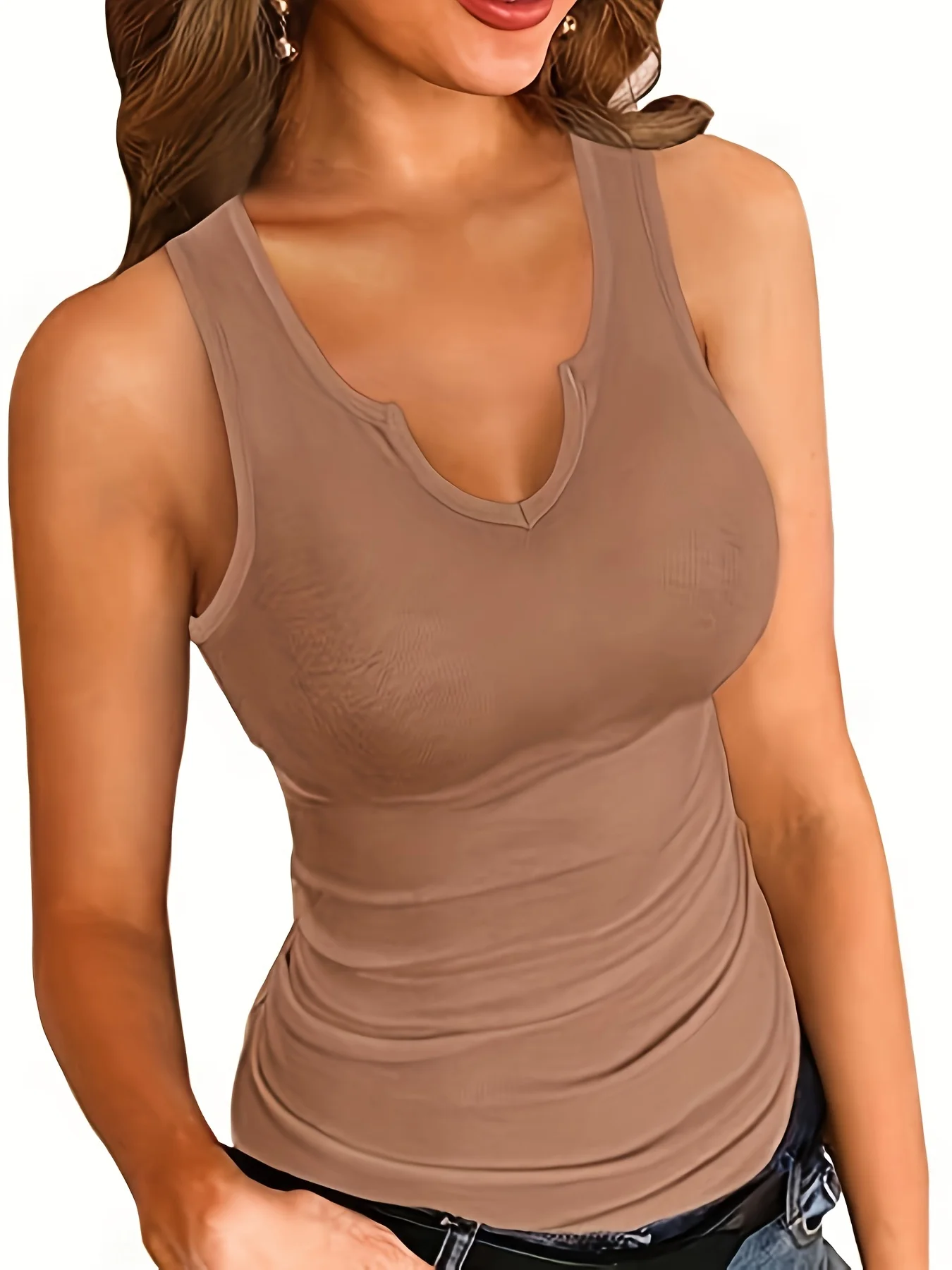 Description Picture 3 of itemVersatile, fashionable, solid color, sexy V-neck vest with a herringbone women's top underneath