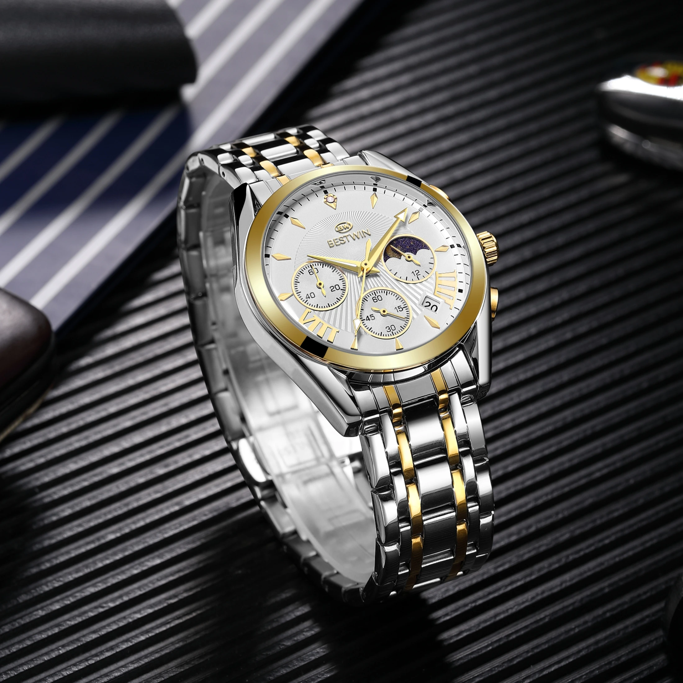Luxury men's watch all stainless steel strap Reloj with calendar men's quartz watch business men's black gold time clock 2023