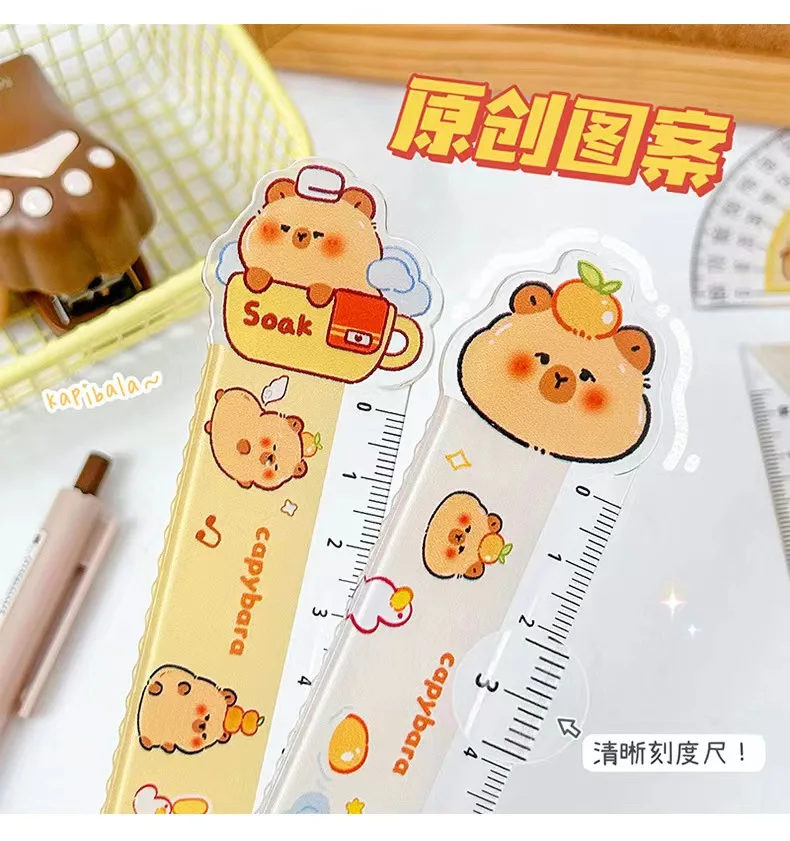 4Pcs/Set Capybara Cartoon Drawing Ruler Measurement Geometry Triangle Ruler Straightedge Protractor variety Rulers Stationery