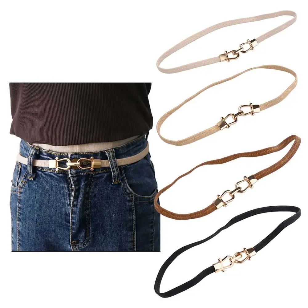 

Belt on Pants Adjustable Waistband Solid Color Fashion Design Metal Buckle Corset Belt Women Waist Belt Thin Elastic Waist Band