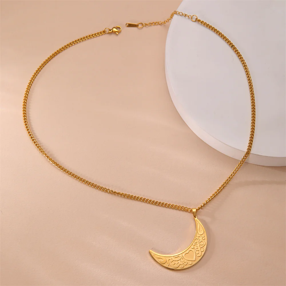 Collana con ciondolo a forma di runa della luna crescente del Corano in arabo islamico Eueavan, in acciaio inossidabile, con collane musulmane Allah, gioielli religiosi_voghion.com