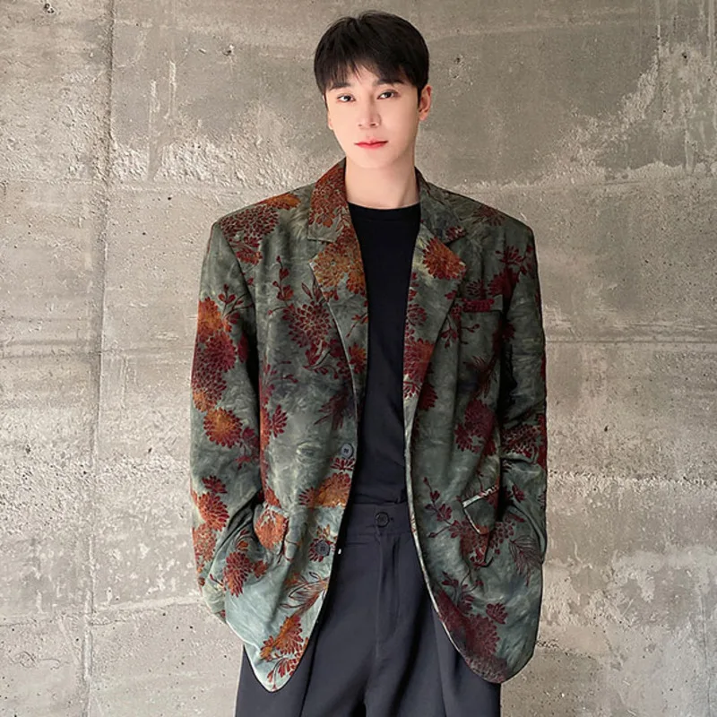 

SYUHGFA Men's Wear Korean Casual Velvet Jacquard Shoulder Pad Suit Coat 2024 Spring Loose Simple Long Sleeve Blazers For Male