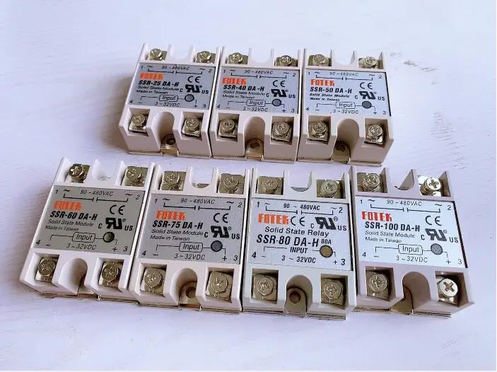 

SSR-10DA-H SSR-25DA-H SSR-40DA-H SSR-50DA-H SSR-60DA-H SSR-100DA-H Solid State Relay Module 3-32VDC to 90-480VAC