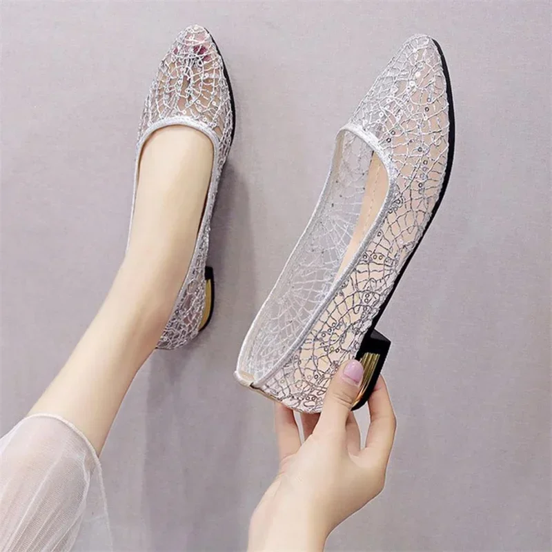 

Shallow cut single shoe women's hollowed out mesh fashion pointed casual flat bottomed bean shoes women's shoes