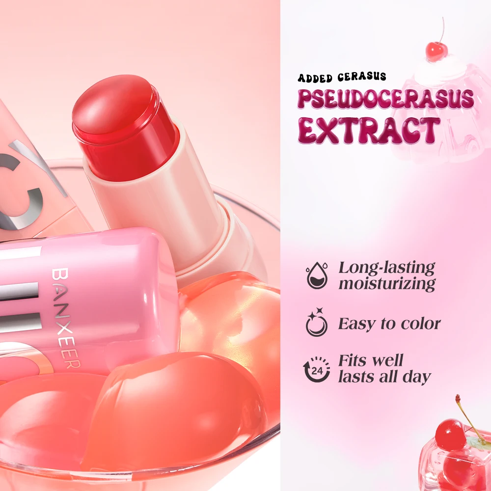 BANXEER Lip Gloss Jelly Blush Stick Non-Stick Cup Moisturizing Cooling Bouncy High Pigment Glossy Glitter Lip Glaze Jelly Tint