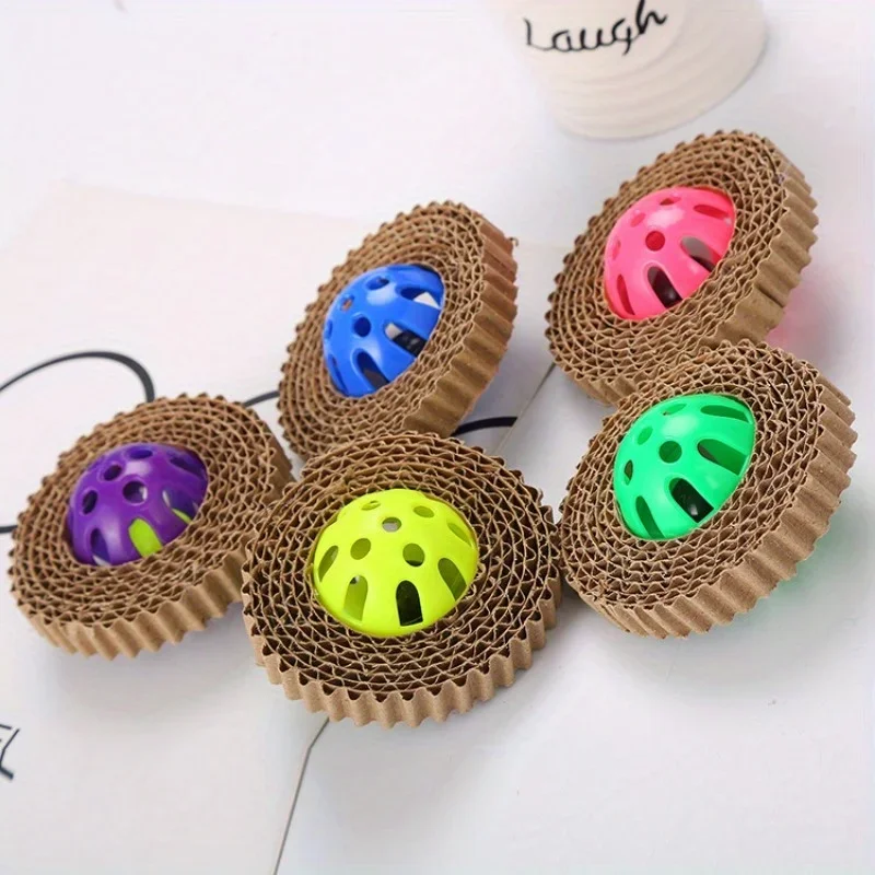 

New 10pcs Cat Scratching Ball Toy Corrugated Paper Cat Sound Ball Toy With Bell Cat Claw Grinding Toy For Indoor Cats Kittens