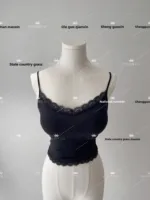 5STUDIO Lace Trim Panelled  Color Tight Strap Vest ort Length Cotton 00% Women's Faion Summer Seasonal Wear - Image 2