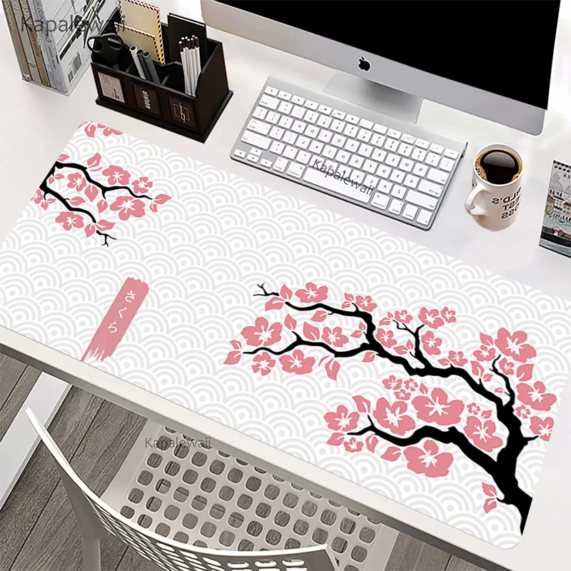 

Pink Cherry Blossoms Mousepad Gamer Computer Large XXL Mouse Pad Art Sakura Keyboard Desk Mat Office Accessories Mause Mat 90x40