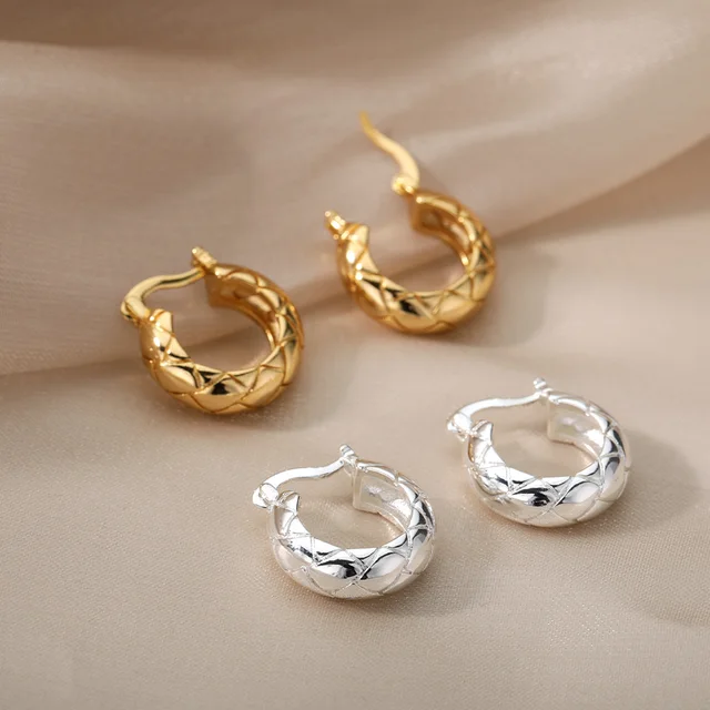 Aesthetic Stainless Steel Hoop Earrings For Women Gold Minimalist Heart Snake Flower Zircon Earring Korean Fashion Jewelry 2022 E2026