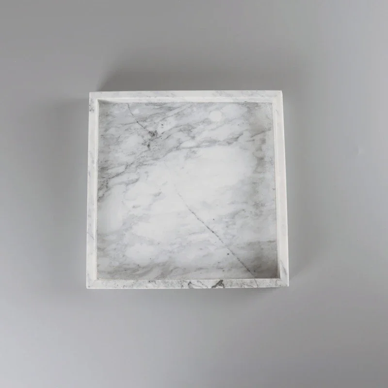 Hotel Model Room Bathroom Tray Cake Tray Home Cosmetics Cloud White Splicing Natural Marble Stone Square Tray 3