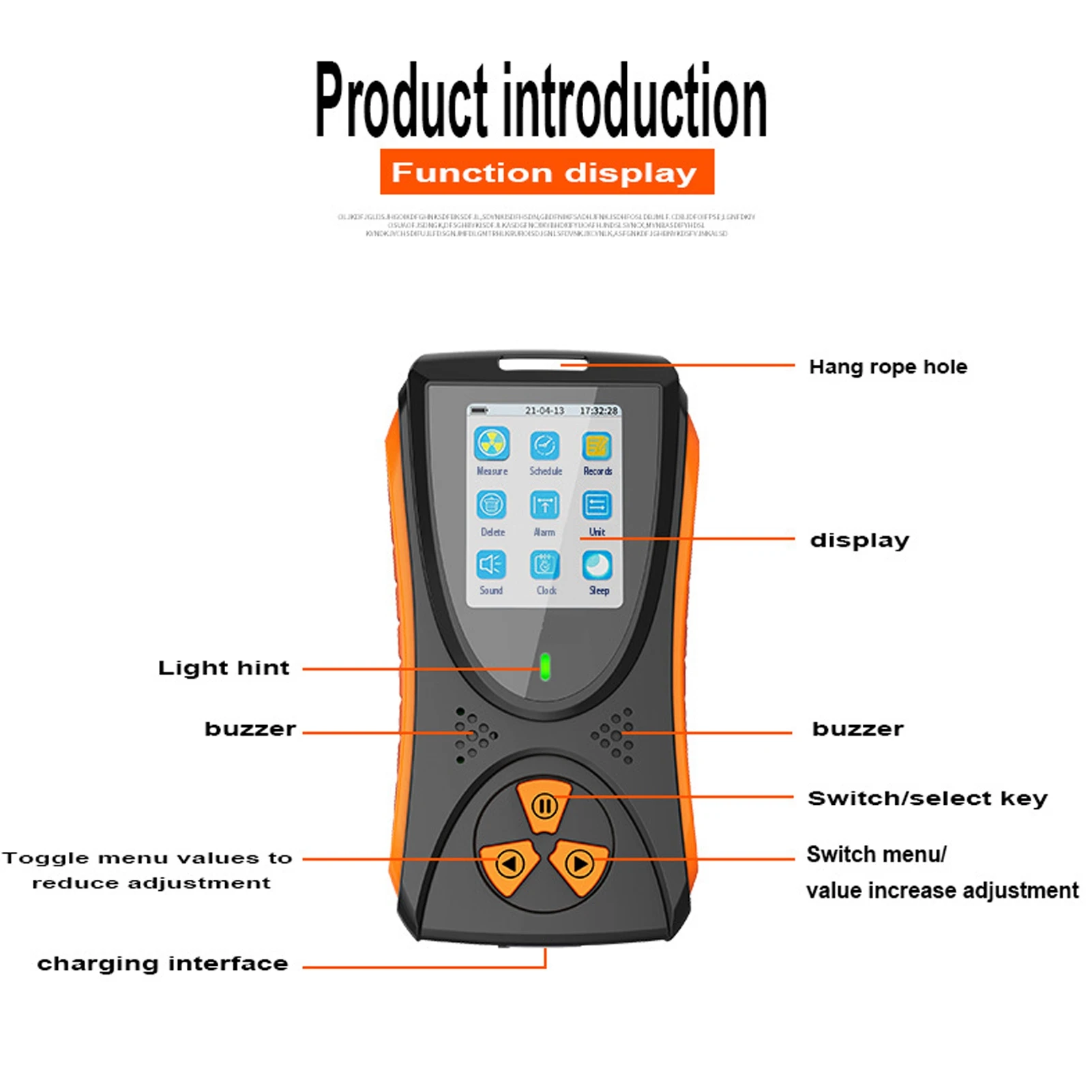 HFS-10 핵 방사선 감지기 가이거 계수기 X β γ 방사선 테스터 방사선량 알람(배터리 포함) 핵 방사선 경보기