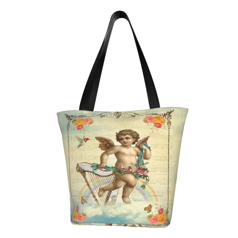 

Victorian Angel Vintage Rose Groceries Tote Shopping Bag Women Funny Canvas Shoulder Shopper Bag Large Capacity Handbag