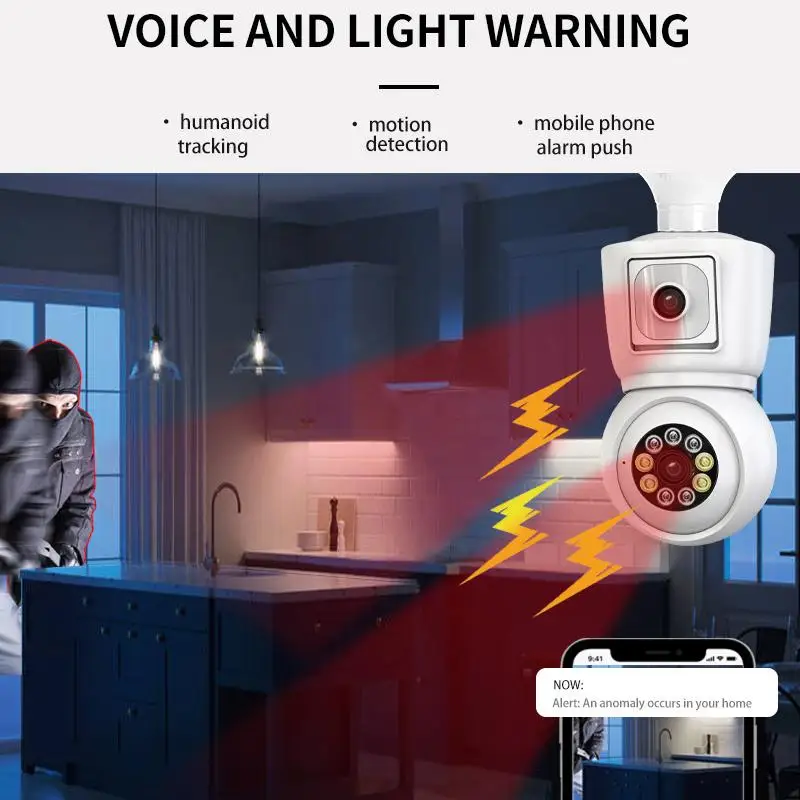 8MP E27 Bulb WiFi Camera 4K Dual Lens Dual Screen Cam Auto Tracking Two Way Audio Night Vision CCTV Security Protection ICSEE 4