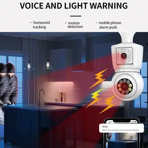 8MP E27 Bulb WiFi Camera 4K Dual Lens Dual Screen Cam Auto Tracking Two Way Audio Night Vision CCTV Security Protection ICSEE - Image 4
