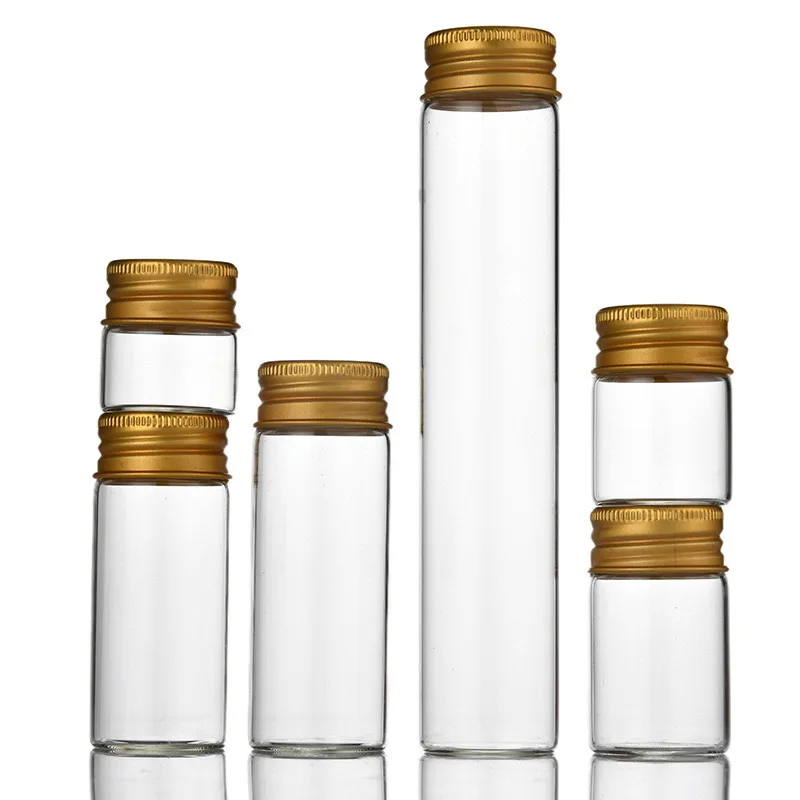 15X 10-100ml Glass Storage Bottle Mason Jars Glass Bottle Vial Glass Jars Black/Silver/Gold Aluminum Cap Wedding Glass Bottles 4