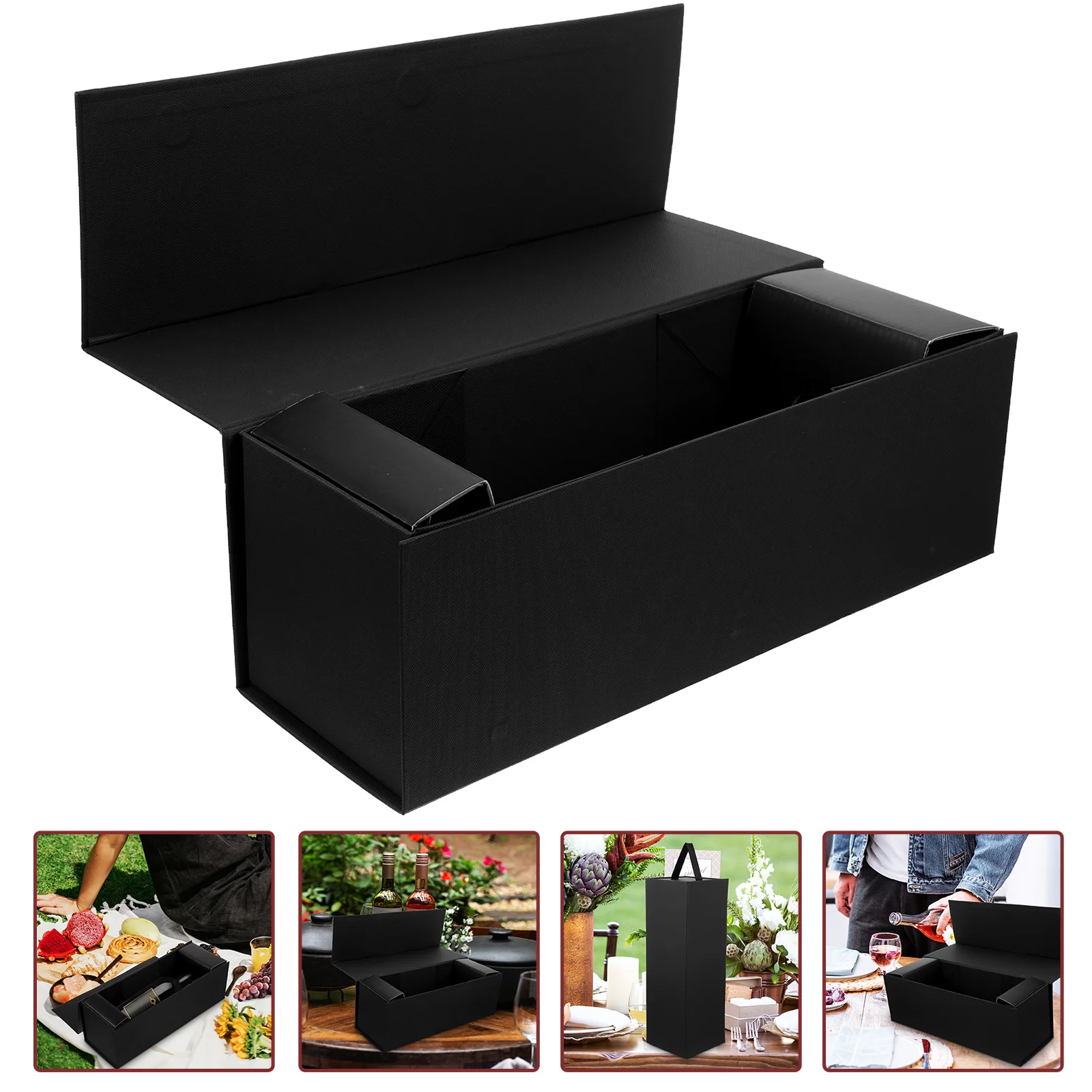 Single Wine Box Black Bottle Case – Durable Reusable Holder for 750ml Wine, Travel &amp... - SKU WBBC2108 - UGI Packaging
