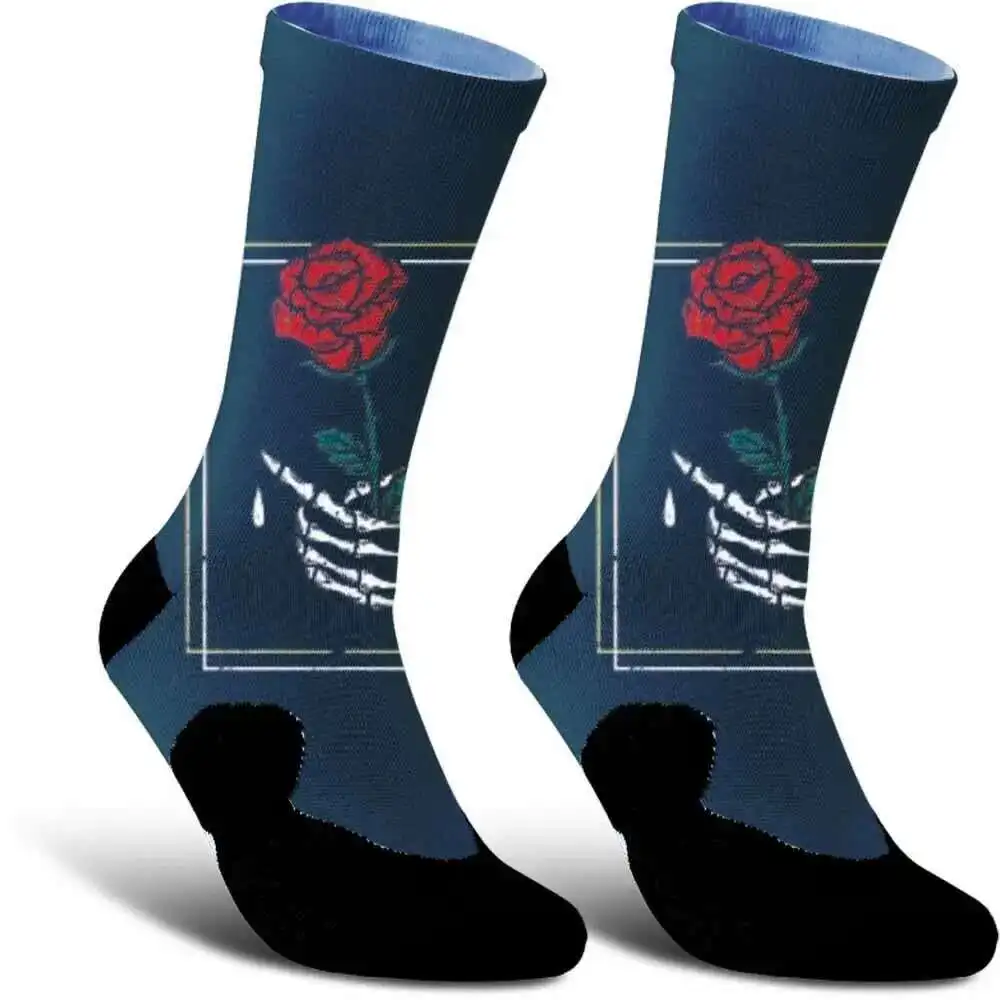 Cycling Socks Sports Socks Creative Skeleton Hand Pattern Sports Cycling Socks with Rose in Hand Unisex Sweat Absorbing Breathable Durable