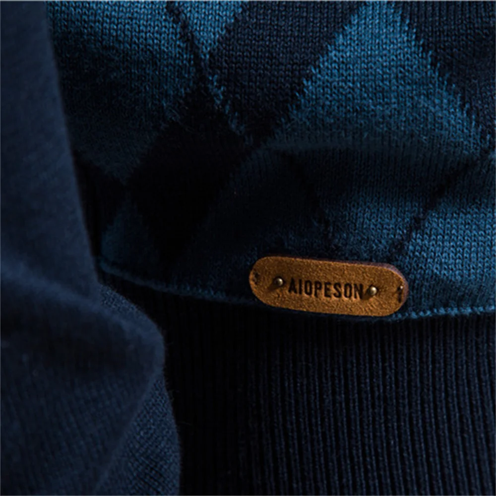 AIOPESON Argyle Men Sweaters Cotton Mock Neck Zipper Patchwork Pullover Men Winter High Quality Fashion Warm Sweaters for Men 5