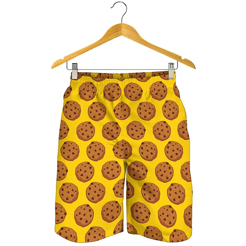 

New Design Chocolate Cookie 3d Print Beach Shorts Men Summer Holiday Food Pattern Swimming Trunks Quick Dry Surf Board Shorts