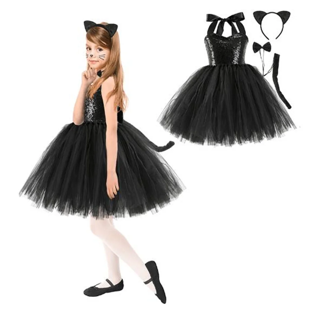 Child Halloween Dresses Leopard print Summer Girls Clothes Tutu Kids Princess Dress Birthday Party Vestidor Robe
