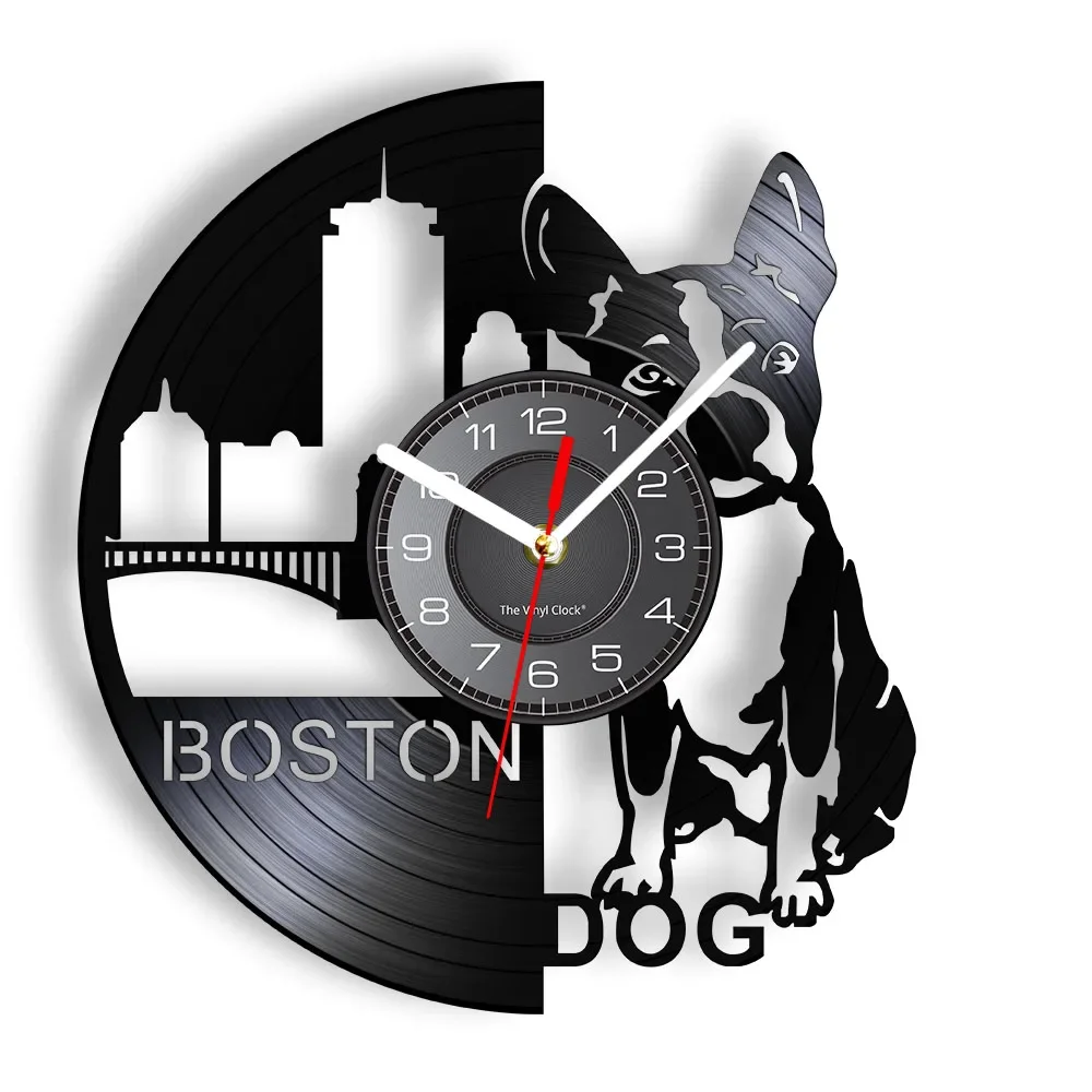 

Настенные часы Boston Terrier для собак и домашних животных, настенные художественные часы с виниловыми пластинами для французских Бульдогов и щенков