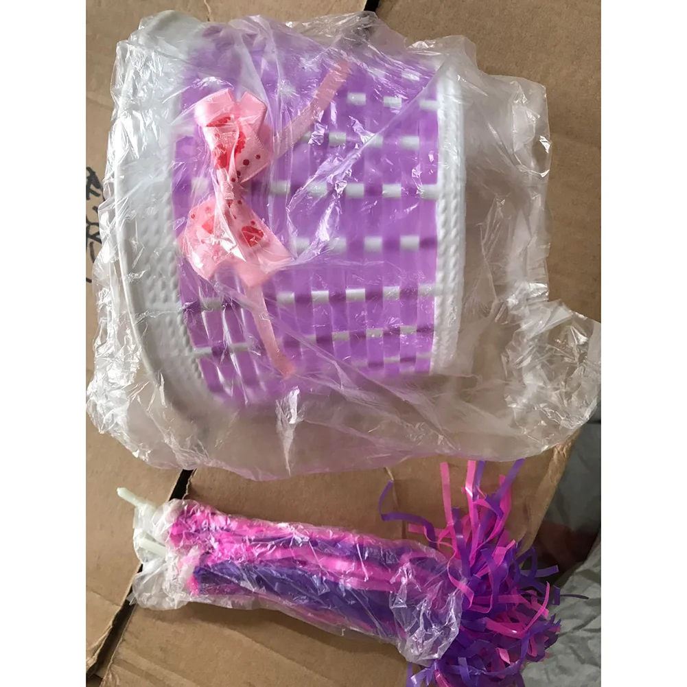 

1pc Children's Bicycle Basket With 2pcs Handlebar Streamer Tassel Braided Basket Plastic Purple/Pink Bike Accessories