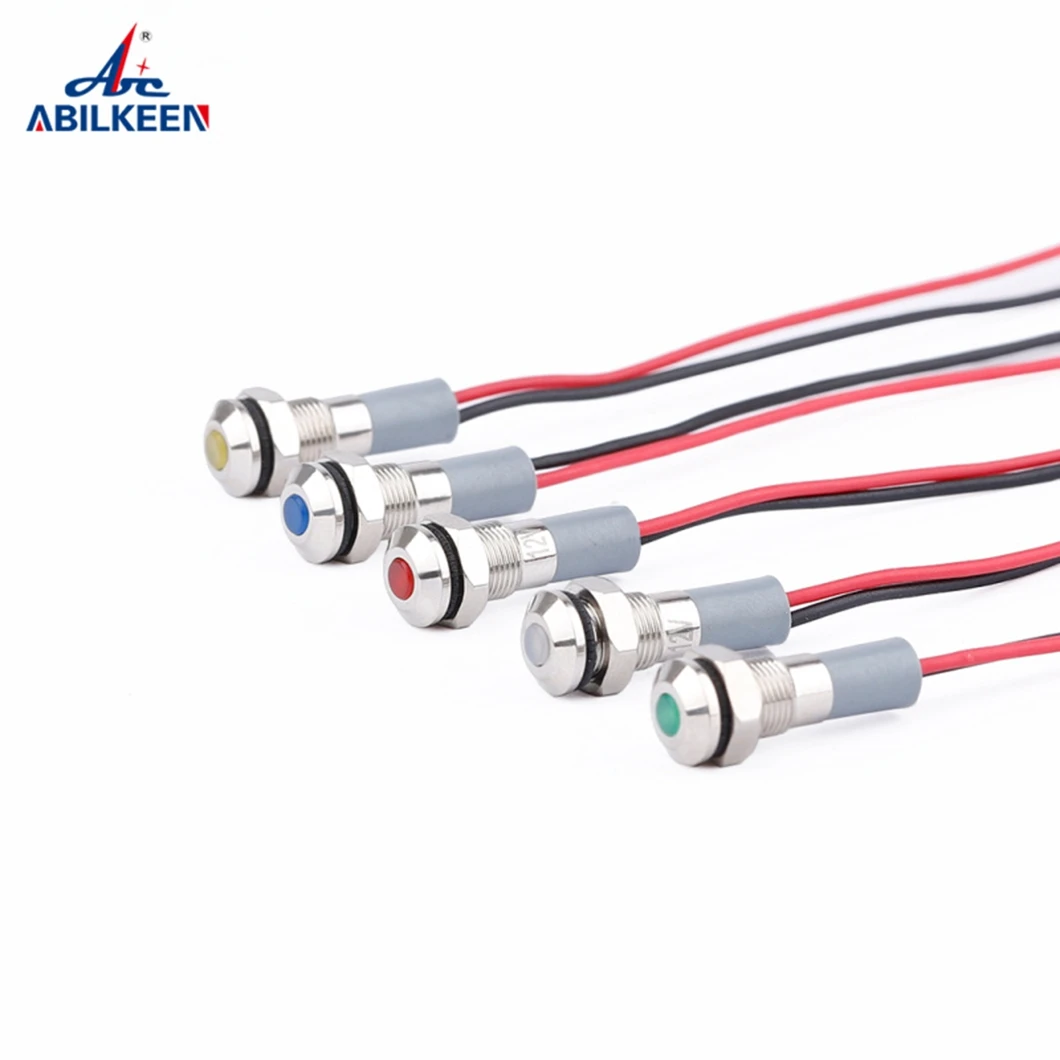 ABILKEEN 20PCS/Lot 6MM Mini Metal Indicator Light Flat/Domed Head LED Signal Indicator Light 3V/6V/12V/24V/220V with 150MM Cable