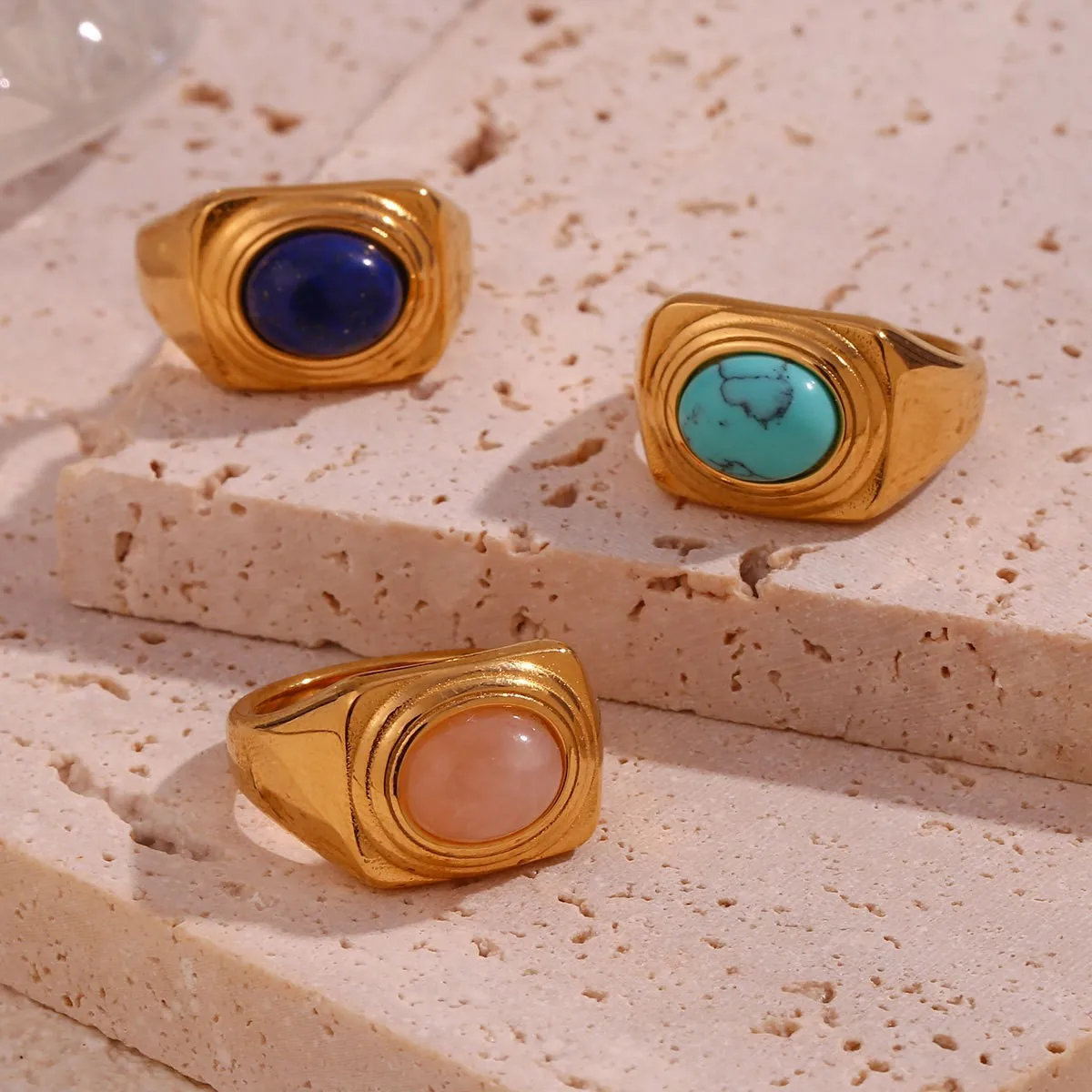 Natural Stone Titanium Steel Ring Stainless Steel Gold-Plated Ring Jewelry Finger Accessories Gift