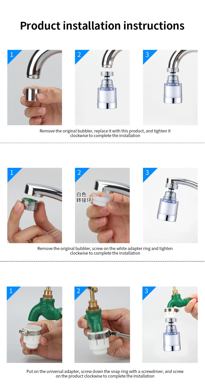 Description Picture 3 of itemFaucet Splash Filter Kitchen Rotatable Tap Bubbler Extender Adapter Faucet Purifier Sprayer Head Shower Head Diffuser Spray