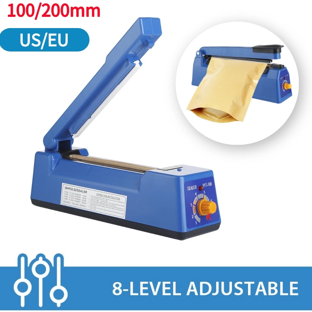 

100/200mm Portable Packing Sealing Machine AdjustableHeat Sealing Hand Impulse Sealer Household Food Packing Tool