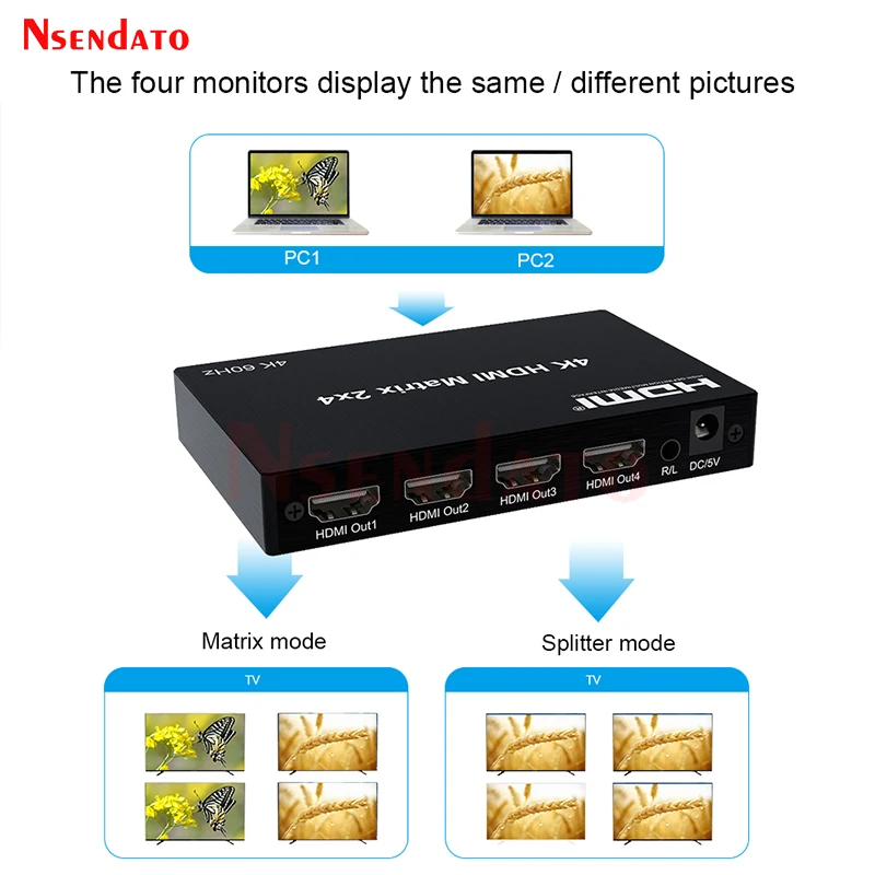 Hdmi Matrix Splitter Switch com Áudio 2x4 para Dolby r l pc para tv 4k 60hz 60hz - Image 3