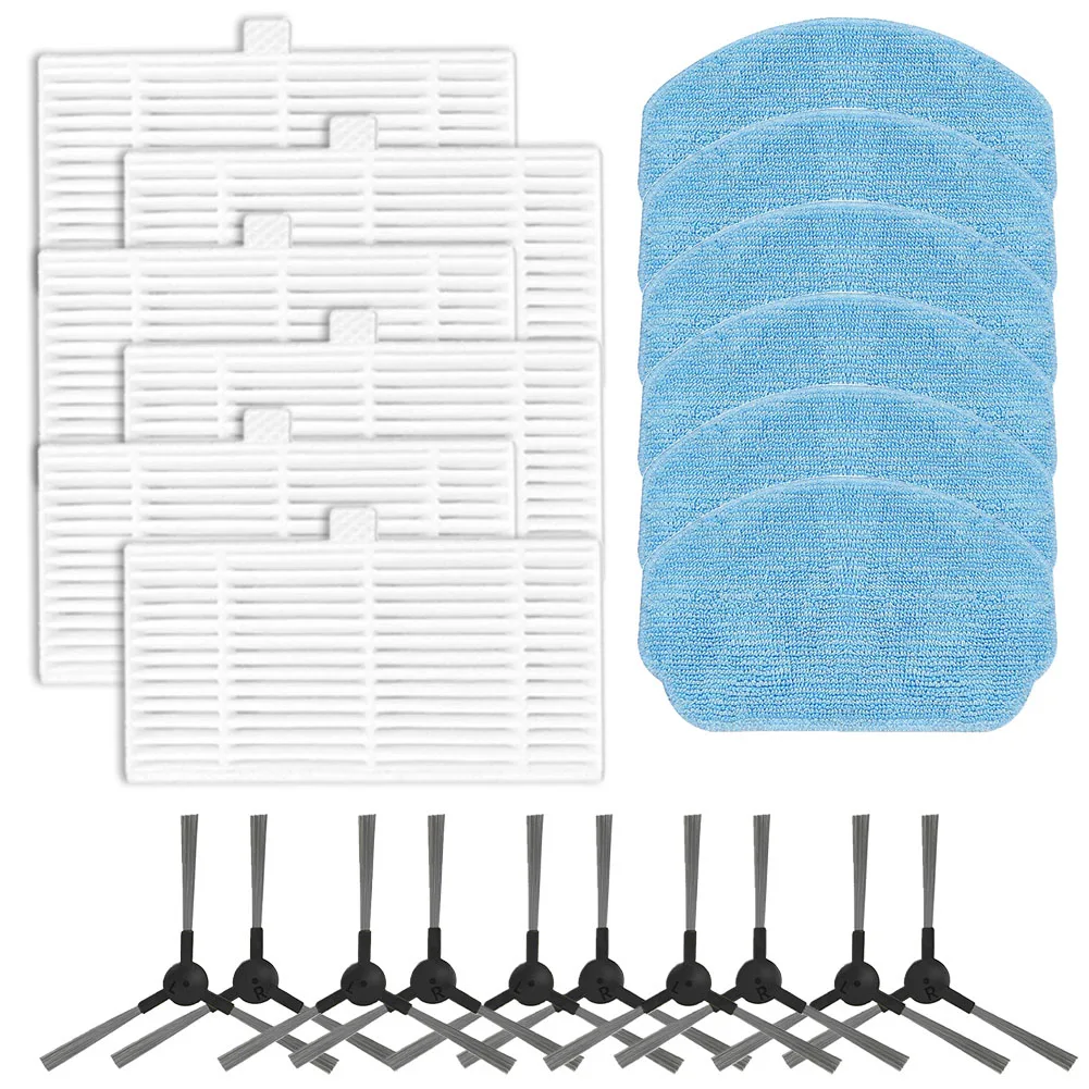 Mop Cloths + Filters + Side Brushes Set Replacement For Cecotec For Conga 999 X-Treme Robot Vacuum Cleaner